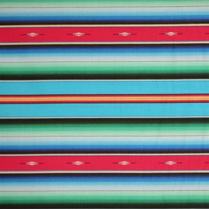 Colorful and Vibrant Turquoise and Red Fiesta Serape Stripe II Print Pure Cotton Fabric--By the Yard