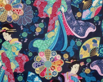 Colorful Floating World Japanese Geisha Figures Print Pure Cotton Fabric from Michael Miller--By the Yard