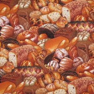 Packed Golden Bread Selection Print Pure Cotton Fabric--By The Yard