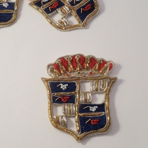 Heraldic Shield Design Metallic Thread Hand made Blazer Crest--By the Piece