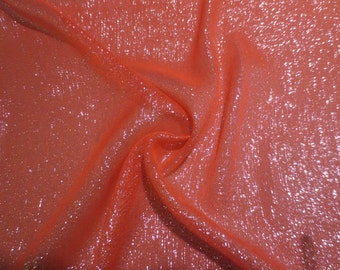 Tangerine with Silver Metallic Silk Chiffon Fabric--One Yard