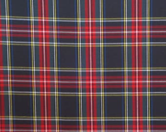 Classic Black with Hunter Green and Red Tartan Plaid Fine Twill Cotton Shirting Fabric--By the Yard