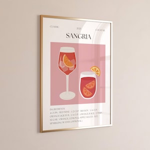 Sangria Cocktail Print – Cute Bar Cart Wall Art for Dorm or College Apartment, Fruity Red Wine Drink Poster for Girls' Night