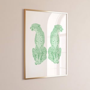 Grüner Gepard Digitaldruck - Trendige Kunst für Schlafzimmer, Schlafzimmer, großes ästhetisches Poster, Sofort Download