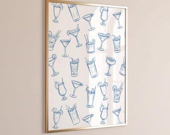 Wzór „Blue Cocktail”: Grafika ścienna „Dziewczęcy wózek barowy” (do pobrania w wersji cyfrowej)