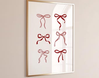 Red Bow Coquette Print: Trendy Feminine Wall Art (Digital Download