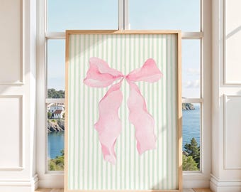 Grün gestreift rosa Schleife Wand Kunst Druck niedlichen Preppy südlichen Girly Wohnheim Zimmer Dekor Download