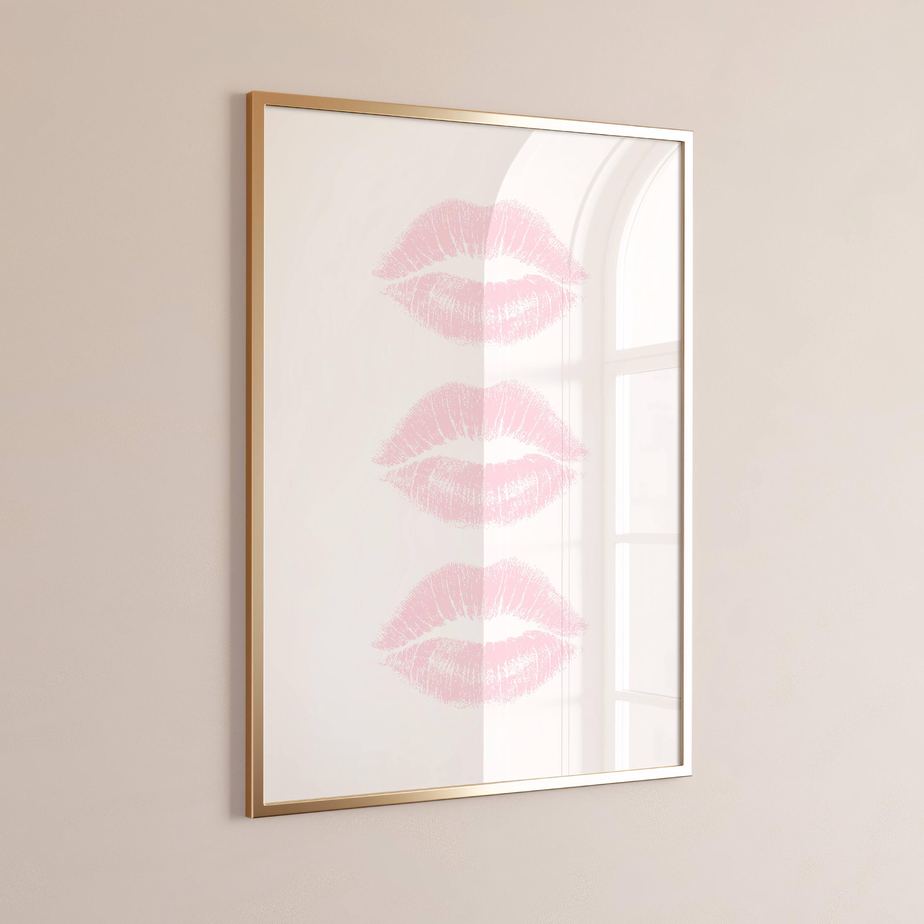 Light Pink Kiss Print – Minimal Lips Wall Art, Feminine Digital Poster, Cute Modern Print for Bedroom or Vanity Decor