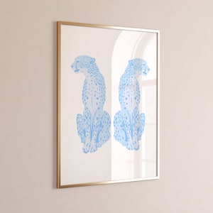Blue Cheetah Digital Print – Trendy Animal Wall Art for Dorm Room, Apartment, Cute Aesthetic Bedroom Decor, Instant Download Poster