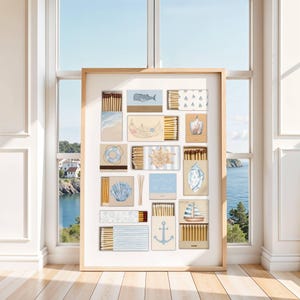 Coastal Matchbox Wall Art – Preppy Beach-Inspired Print for Bathroom, Dorm, or Summer House Decor