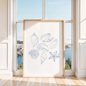 Muurkunstdruk blauwe schelp: Coastal Cowgirl Beach Decor (digitale download)