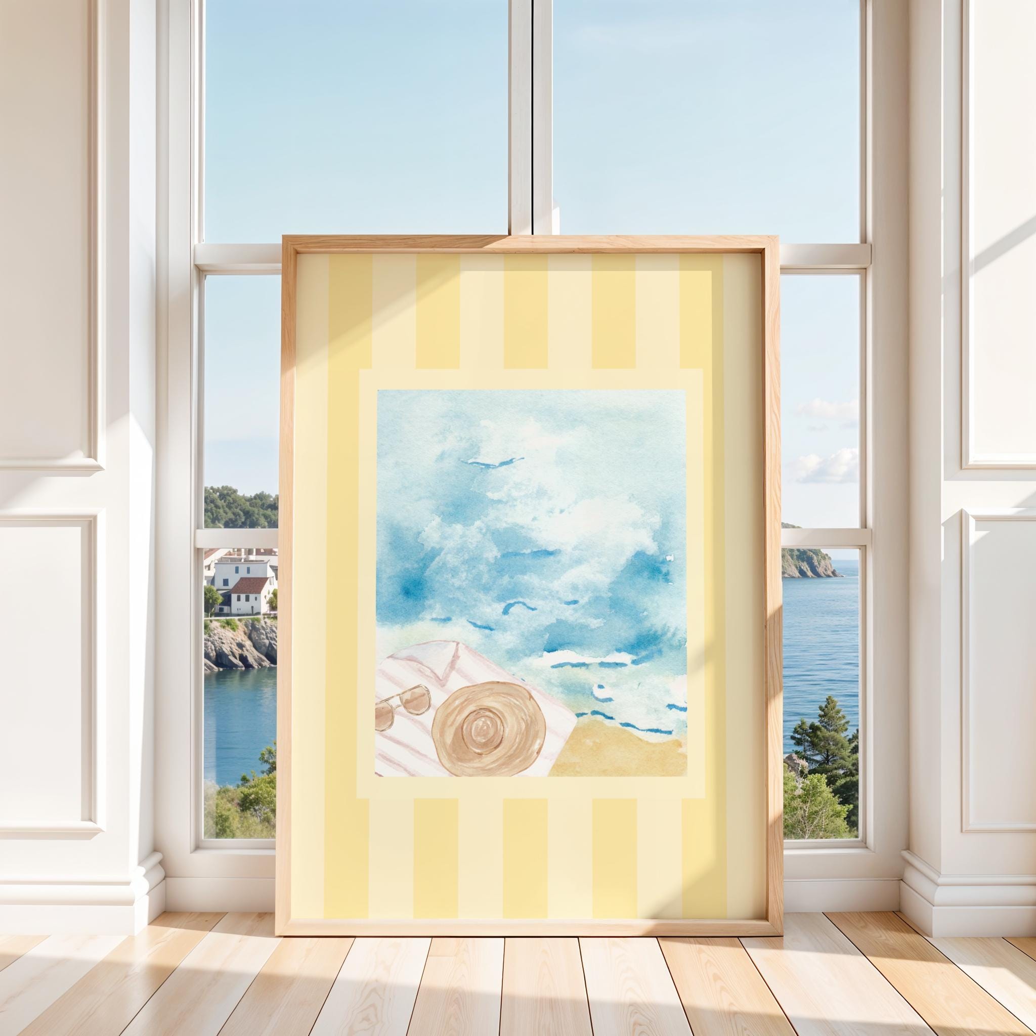 Yellow Watercolor Stripe Wall Art, Beachy Coastal Printable, Soft Sunshine Striped Decor, Summer Digital, Pastel Ocean-Inspired Wall Print