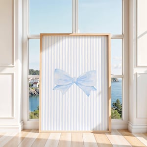 Blue Bow Wall Art Printable | Coquette Aesthetic Digital Download | Girly Dorm Room Decor | Cute Feminine Blue Ribbon Print