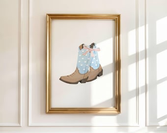 Print patriottische cowboylaarzen: rood-witte en blauwe westelijke muurkunst