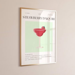 Strawberry Daiquiri Print – Fun Pink Cocktail Wall Art for Dorm, College Apartment or Bar Cart, Fruity Summer Drink Poster