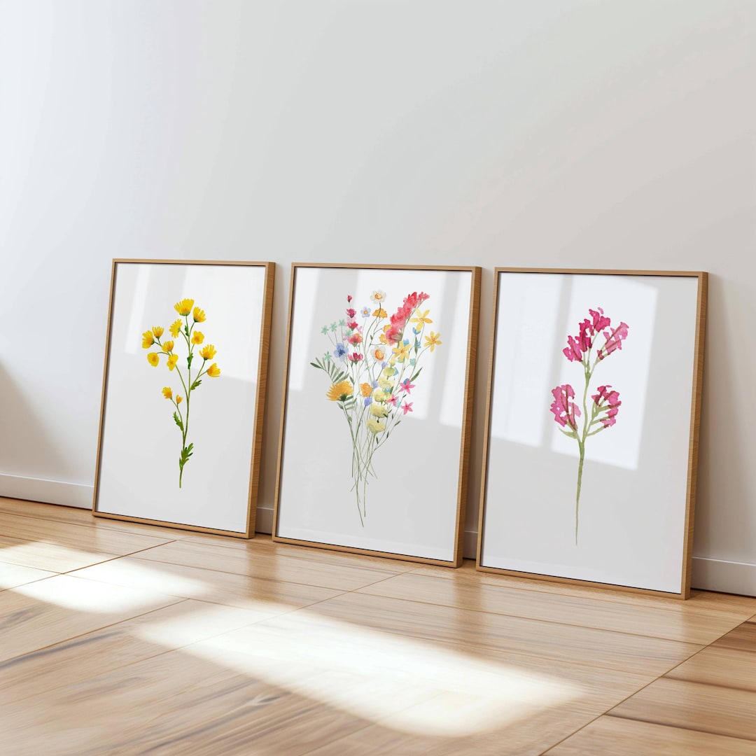 Wildflower Botanical Print Set: Rustic Boho Cottagecore Decor (digital ...