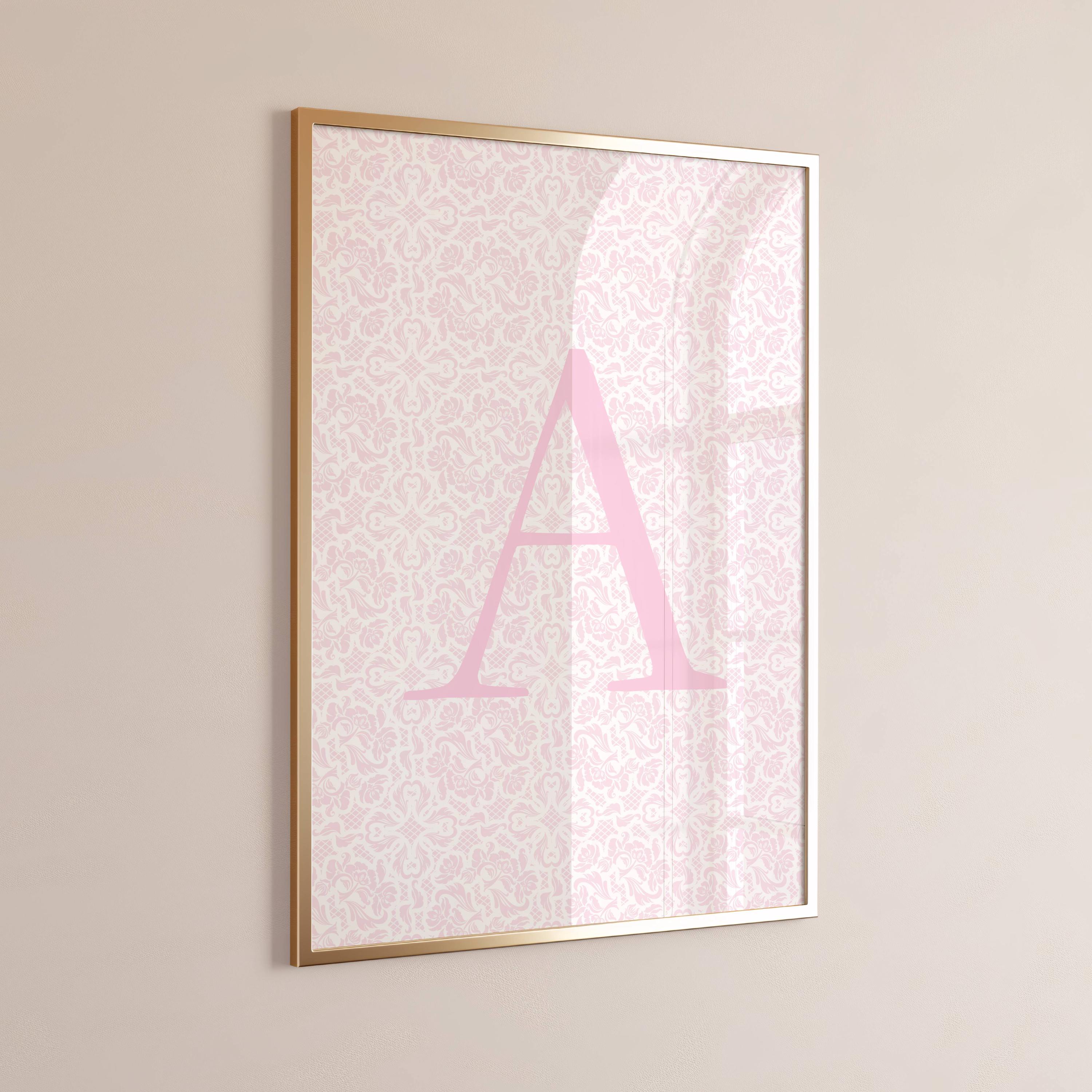 Custom Pink Floral Initial Digital Print – Personalized Letter Wall Art, Digital Download for Bedroom or Dorm Decor
