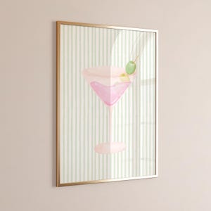 Green and Pink Cocktail Print – Martini Glass Wall Art, Preppy Bar Cart Decor, Fun Kitchen Artwork, Retro Drink Poster