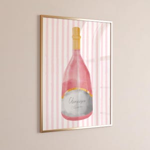 Coquette Champagne Wall Art – Pink Bubbly Print for Bar Cart or Vanity | Girly Digital Download for Dorm, Kitchen, or Bedroom Decor