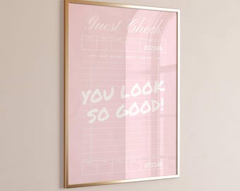 You Look So Good Guest Check – Pink Retro Diner Wall Art, Cute Digital Print for Bathroom or Dorm Decor