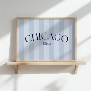Chicago Blue Striped Digital Print | Minimalist City Wall Art | Modern Chicago Skyline Printable Poster | Instant Download Decor