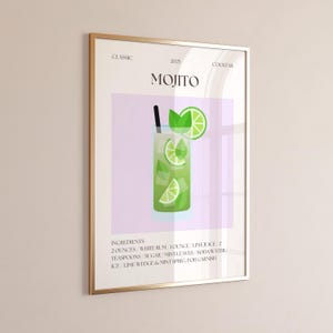 Mojito Cocktail Print – Minty Green Drink Wall Art for Bar Cart, Dorm Room or College Apartment, Fresh Summer Decor