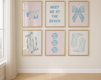 Coastal Cowgirl Prints Set: Pink & Blue Western Beach Art (Digital Download