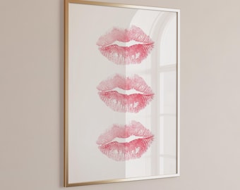 Pink Kiss Print Wall Art – Cute Coquette Lips Poster, Girly Blush Aesthetic Digital Download for Dorm, Bedroom, or Vanity Decor