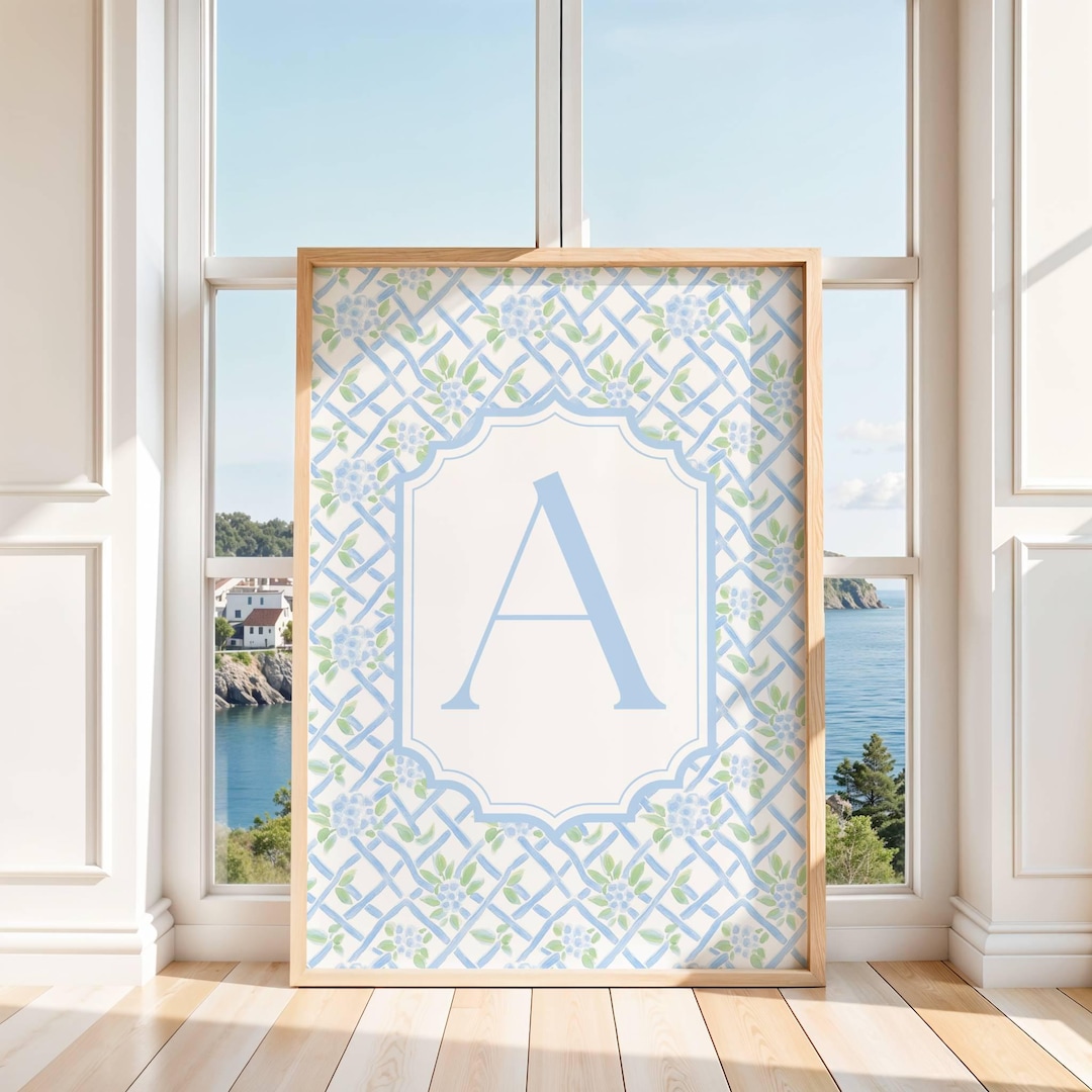 Hydrangea Initial Print: Personalized Blue & Green Floral Nursery Art ...
