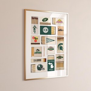 Impresión de caja de cerillas de la Universidad Estatal de Michigan: arte mural vintage de los Spartans de East Lansing, impresión digital de la MSU, arte mural