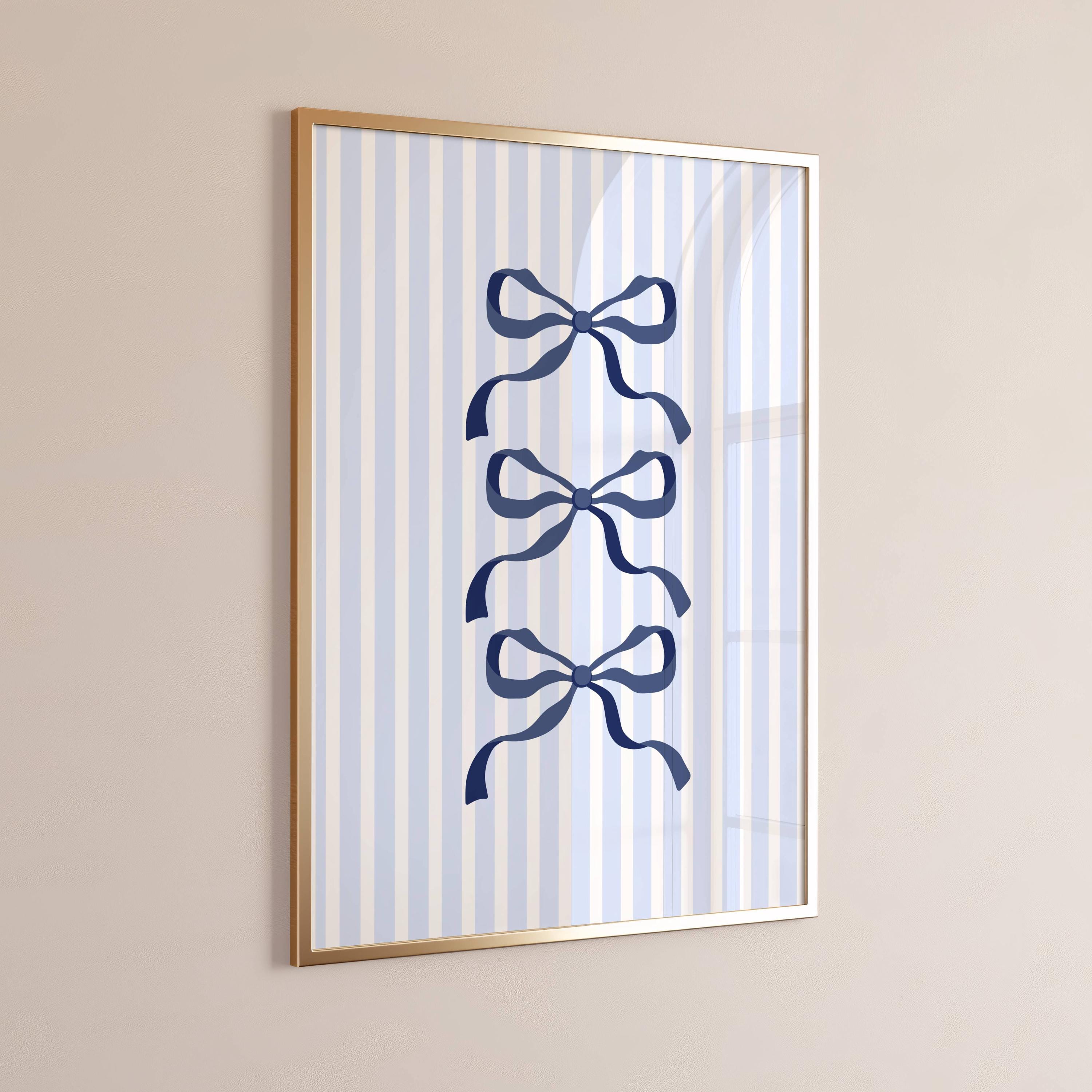 Navy & Light Blue Striped Bow Print: Preppy Dorm Decor (Digital Download)