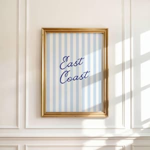 East Coast Blue Striped Wall Art | Preppy Coastal Print | Nautical Beach Decor | Digital Download | Coastal Dorm Room Printable