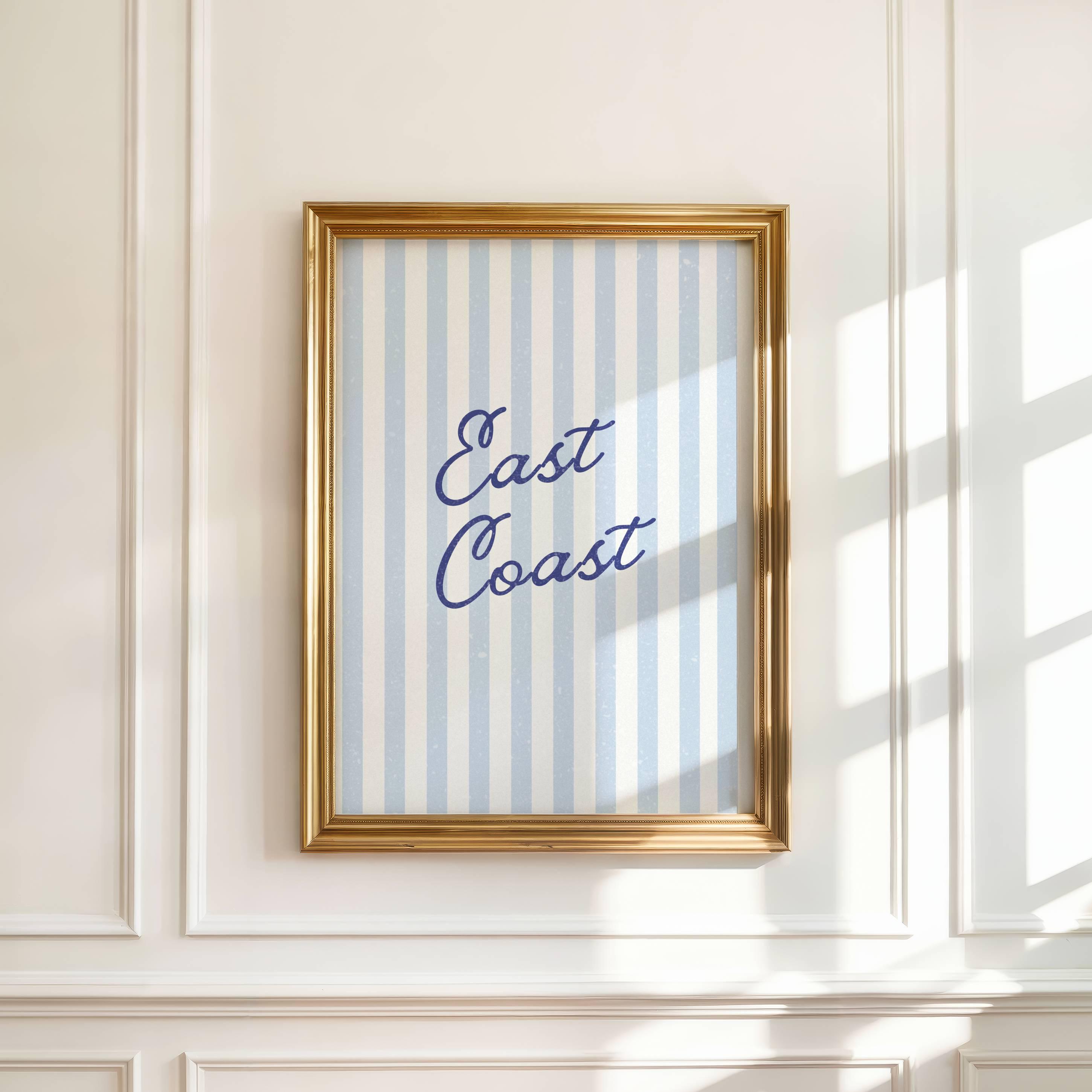 East Coast Blue Striped Wall Art | Preppy Coastal Print | Nautical Beach Decor | Digital Download | Coastal Dorm Room Printable