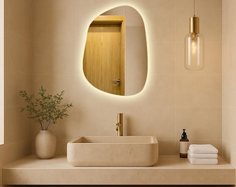 Asymmetrical LED Mirror, Irregular Vanity Mirror with Light