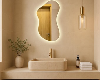 Asymmetrical LED Mirror, Irregular Vanity Mirror with Light