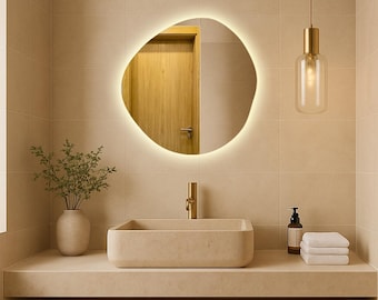 Asymmetrical LED Mirror, Irregular Vanity Mirror with Light