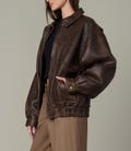 1980s Oversized Distressed Vintage Real Brown Leather Jacket: Bomber Retro Boxy Fit Coat product logo