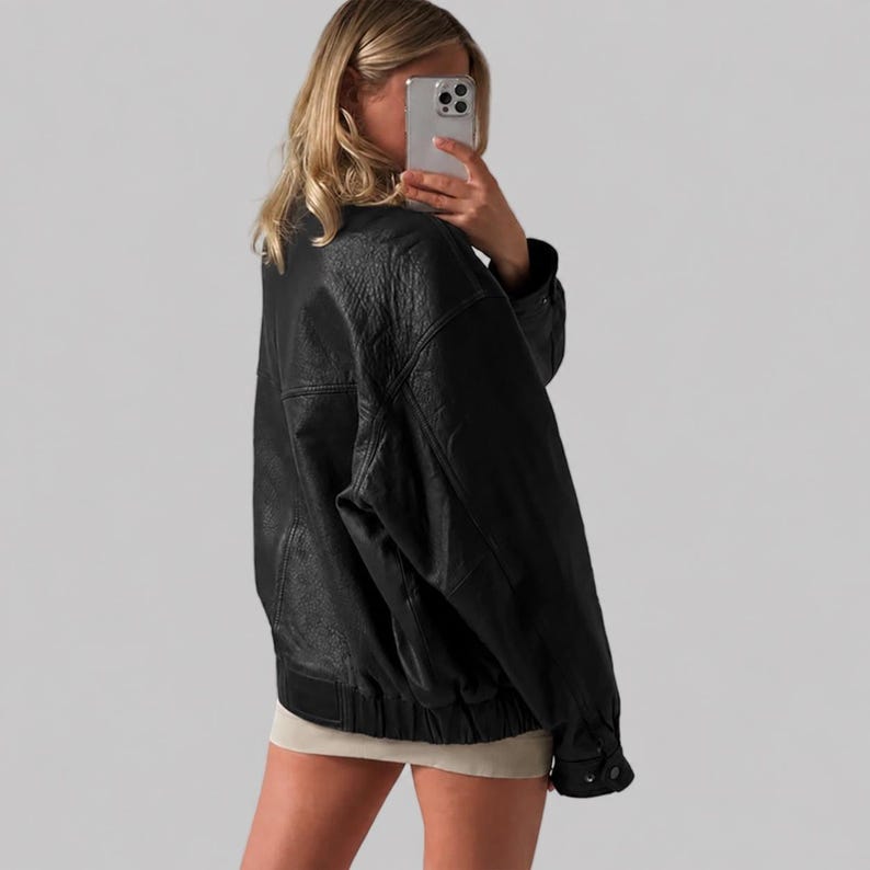 1990s Oversized Distressed Vintage Black Real Leather Jacket: Retro Bomber Boxy Fit Coat