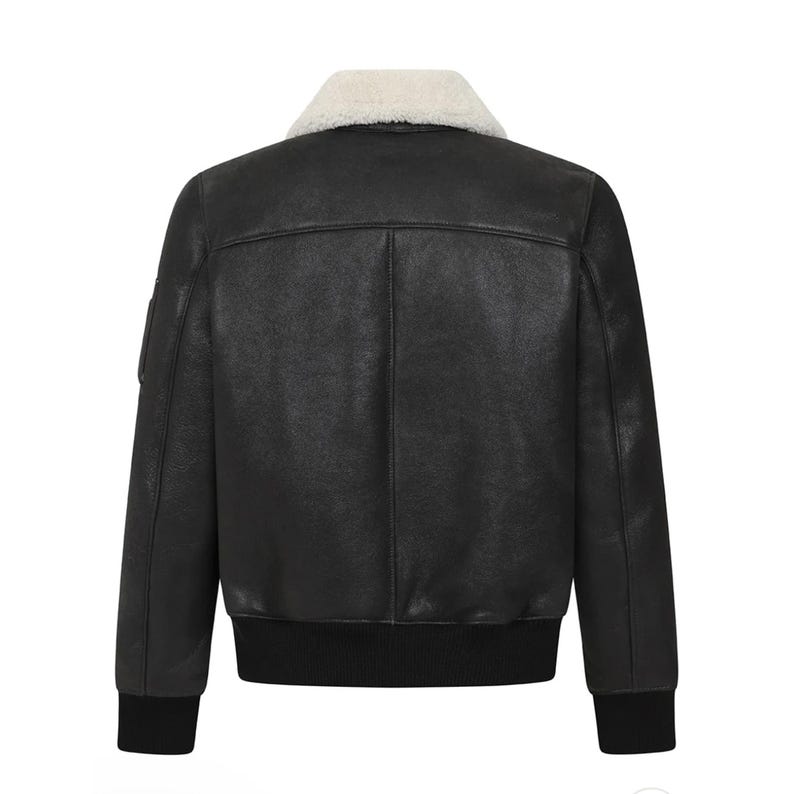 Men's Vintage Black Shearling Sheepskin Jacket: Fur Aviator B3 Bomber Coat
