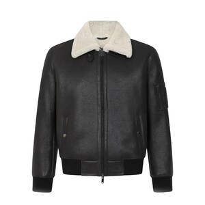Men's Vintage Black Shearling Sheepskin Jacket: Fur Aviator B3 Bomber Coat