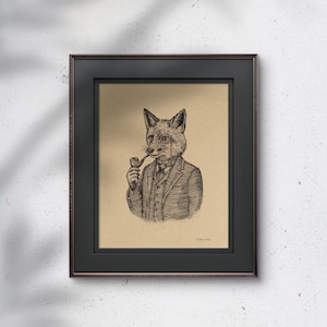 Original Hand-Drawn Fox Illustration: Dapper Animal Art