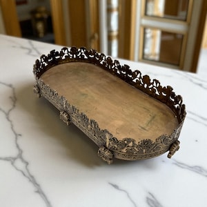 Antique Brass Surtout-de-Table Tray: Belle-Époque Centerpiece, Vanity Display