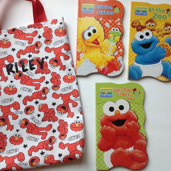 Kids Sesame Street Elmo Personalized Coloring Tote Bag Set with 3 Sesame Street books 11"x14"