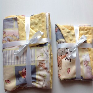 Safari minky fleece and cotton baby blanket 26&quot;x28&quot; set with same mini version of blanket 14&quot;x16&quot;