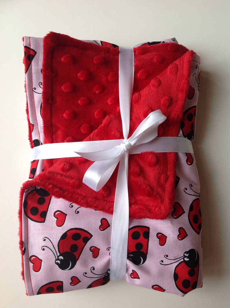 Ladybug Minky Fleece Cotton Baby Blanket 26x28 Etsy