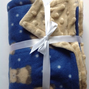 Bear soft flannel and minky fleece baby blanket 24&quot;x27&quot;