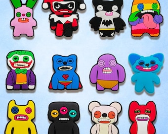 12 Pcs Cute Monster Shoe Charms Set, Cartoon PVC Clog Charms for Kids Teens, Funny Sandal Accessories Gift for Backpack Bracelets