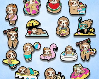 16 Pcs Cute Sloth Shoe Charms Set, Summer Beach PVC Clog Charms for Kids Teens, Cartoon Sandal Accessories Gift