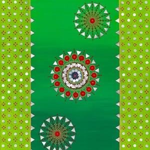 Vibrant Green Mandala Dance: Layers of Color, Texture, and Light