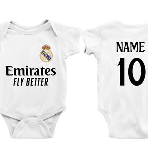 Personalized Real Madrid Baby Bodysuit, Real Madrid Fan Baby Bodysuite, Custom Name and Number Real Madrid Bodysuit, Baby Shower Gift,